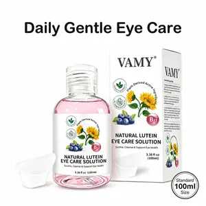 VAMY Natural Lutein Eye Wash Solution with Silicone Eye Cup, 100ml Gentle Eye Rinse for Screen Users & Makeup Lovers, Daily Eye Cleansing Care with Blueberry, Vitamin B12 & Plant-Based Ingredients