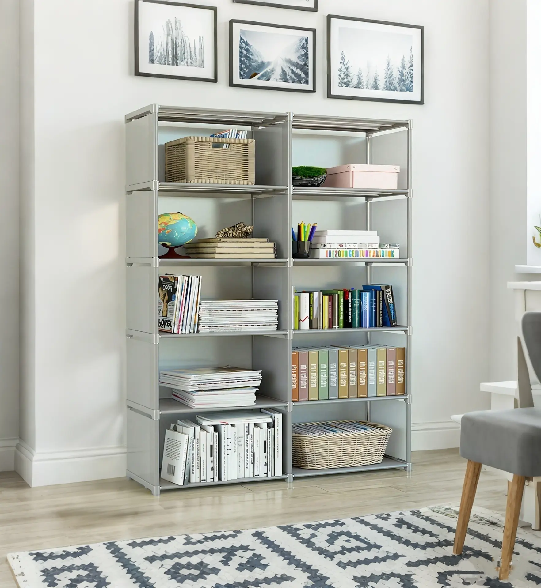 Modern Bookshelf with Multi-Tier Storage Space for Home Organization & Storage
