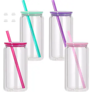 4/6/8PCS 16 oz Plastic Snowglobe Tumbler with Pre Drilled Hole, Double Wall Acrylic Snow Globe Cup for Iced Coffee Boba Juice Soda, Perfect for DIY Glitter Snow Globe Craft Gift Bottle Drinkware snow glitter diy
