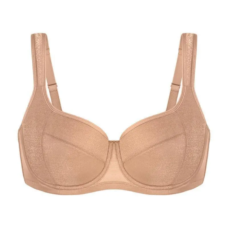 Starry Night Plus Size 4mm Lightly Padded Balconette Bra Underwire Lifting Support Glass Shimmer Fabric Enhanced 0.5-1 Cup Size U Shaped Back Smoothing Wider Padded Straps Sexy Demi Low Cut Natural Push Up for Big Bust Women