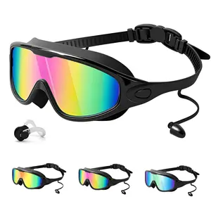 KOMOX Swim Goggles with Nose Clip for Adults and Teens, Outdoor Swimming Goggles, Leak-Proof Design for Full Protection, Comfortable and Stylish for Pool Beach Open Water