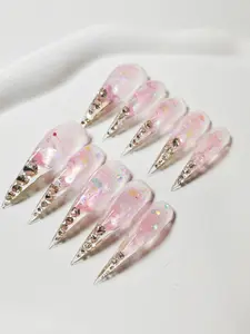 JmDrnails Dragon Claw Nails 10 Pcs Handmade Acrylic Press on Nails Holographic Glitter & 3D Crystal Accents | Salon-Quality Statement Nails