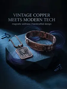 99.99% Pure Copper Men's Necklace, Eagle Design, Magnetic Bracelet, Fashionable, Relieves Arthritis, Thick Chain, Gift Set, Icedout Jewelry