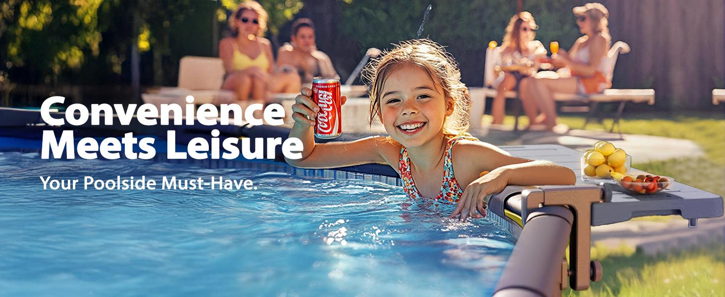 Poolside Bar, Swim Up Bar Exclusively for Above-Ground【Round & Oval 】 Pools. Patio Poolside Table Smart Fold Easy Maintenance, Weather Resistant Stable Tabletop