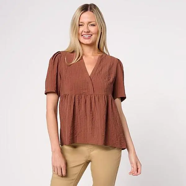 DG2 by Diane Gilman Puff Sleeve V-Neck Blouse