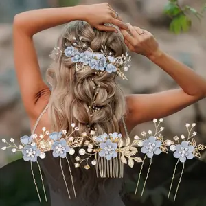 5 Pcs Crystal Pearl Hair Clips Headpiece Handmade Bridal Crown Hair Accessory Flower Wedding Hair Pins Beauty & Personal Care