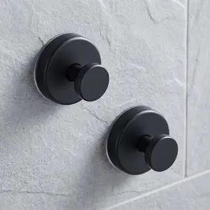 Suction Cup Hooks 2 Pack Removable Shower Towel Hooks for Bathroom Glass Door Wall Robe Loofah Holder Black