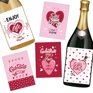10pcs Happy Galentine & Valentine's Day Wine Bottle Labels Stickers, Adhesive Stickers, Romantic Heart Pattern Wine & Champagne Bottle Labels for Valentines Galentines Anniversary Party Decorations