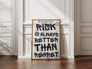 Risk Is Always Better Than Regret Poster, Motivational Wall Art, Inspirational Quote Print, Gym - Office Decor, Modern Wall Art