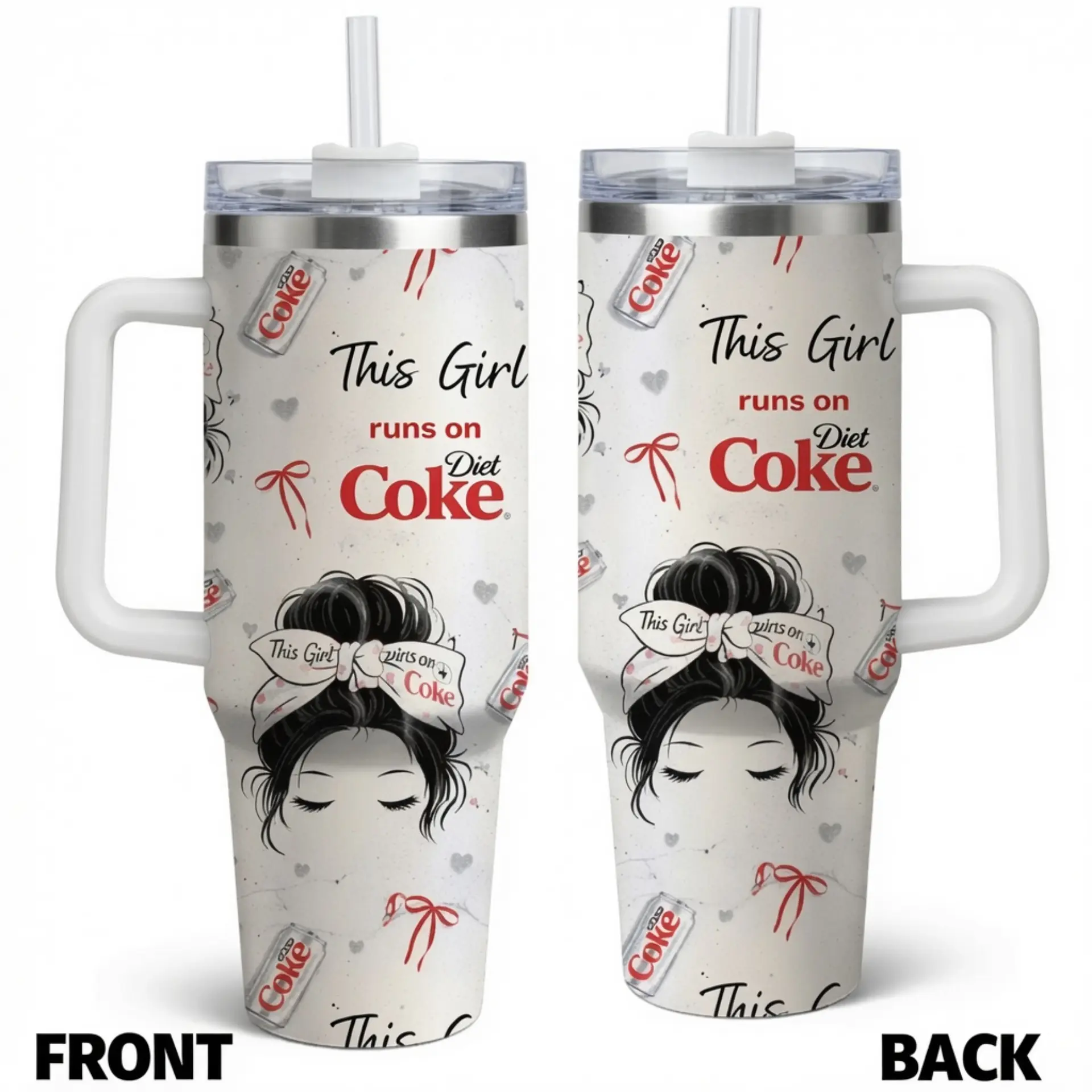 Mikenda 40-Oz Stainless Steel Tumbler with Handle and Straw, "This Girl Runs on Diet Coke" Funny Design, Double-Wall Vacuum Insulated Mug, Insulated Drinkware, Keeps Hot 12H Cold 24H, Kitchen Must-Haves, Gift for Women Mom Birthday, Trending