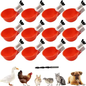 Chicken Waterer Cups (12 Pack/Red) - DiY AutomaticLarge Chicken WVater Feeder for Ducks,Chicks, Turkeys,Quail, Bunny, Bird and Other Various Pouitry Dispenserwith Matching Drill