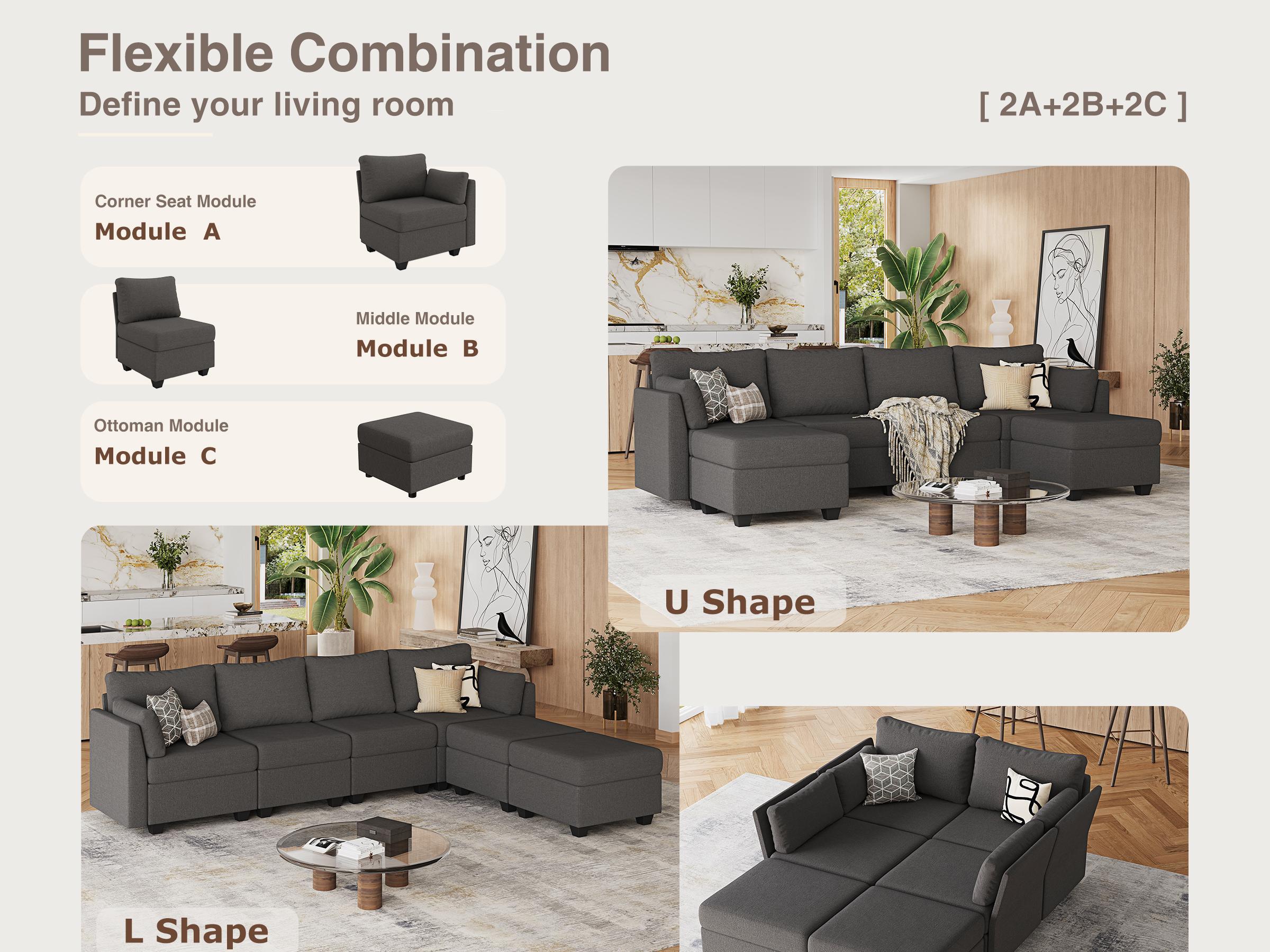 【4 Packages】114.17" Modular Sectional Sofa, 6 Seat Modular Couch with Storage, Memory Foam, Convertible Sectional Couches for Living Room, U Shaped Comfy Modular Sofa with Chaise 【4 Packages】114.17" Modular Sectional Sofa, 6 Seat Modular Couch with Storage, Memory Foam, Convertible Sectional Couches for Living Room, U Shaped Comfy Modular Sofa with Chaise