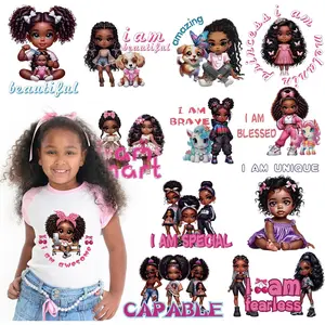 Black Girl Transfer Stickers - 12 count Cute DTF Transfers Ready to Press  Iron on Patches Butterfly Washable Heat Decals for Girls DIY T-Shirt Clothing Coat Jeans Backpacks Decorations