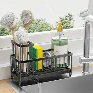 Kitchen Sink Sponge Rack with Brush Holder, Rust-Resistant 304 Stainless Steel, Soap Dispenser Organizer, Essential Kitchen Storage