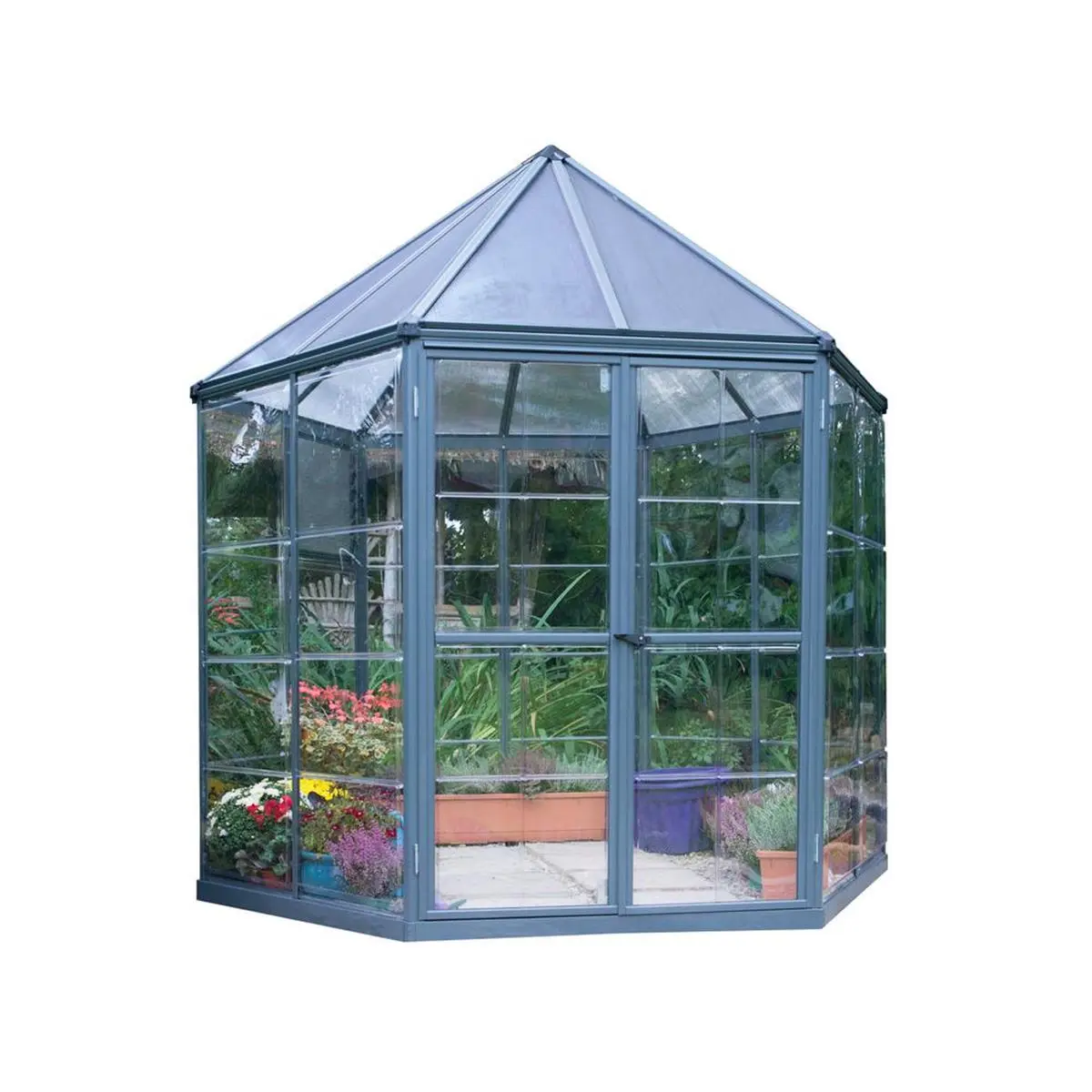 212 MAIN Palram-Canopia Oasis Hexagon Greenhouse, 7x8 ft Outdoor Steel Garden Structure, Polycarbonate Crystal-Clear Side Panels, Balanced Exposure to Sunlight Plant Germination Equipment