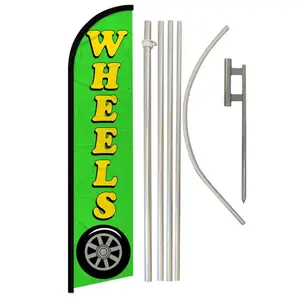 Windless Banner Flag & Steel-Aluminium Pole Complete Kit, 11.5x2.5 ft Green Polyester Outdoor Banner with Unique Print