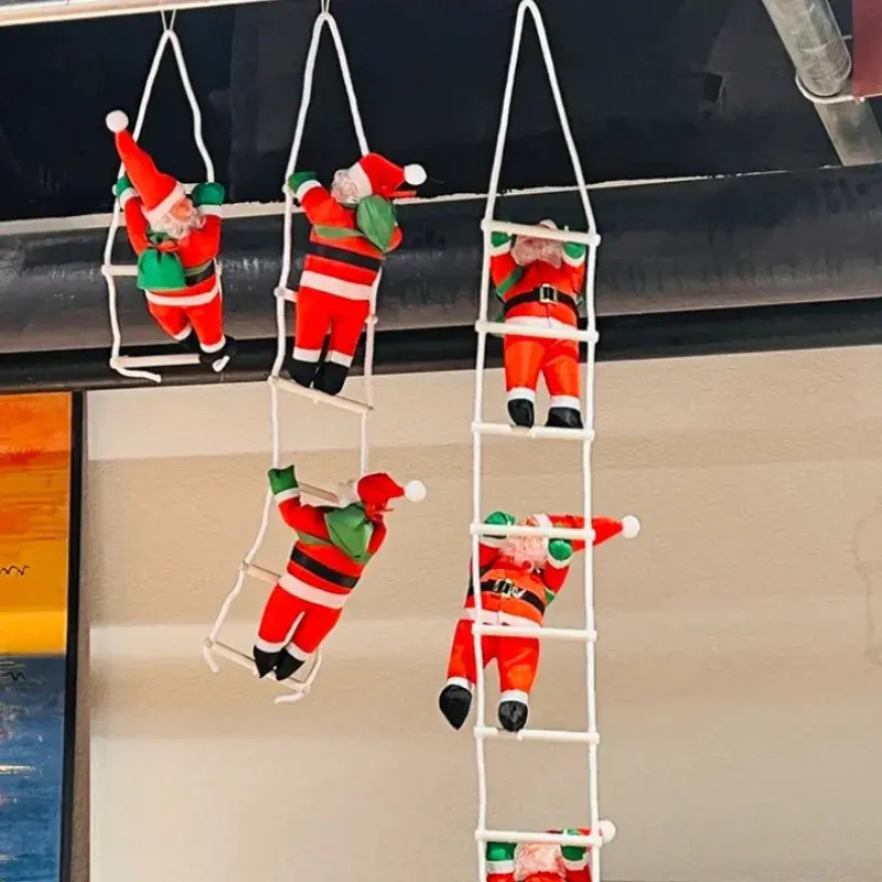 Santa Theme Climbing Rope Ladder Pendant, Decorative Festive Ornament for Home, Shop, Outdoor Christmas Display Supplies