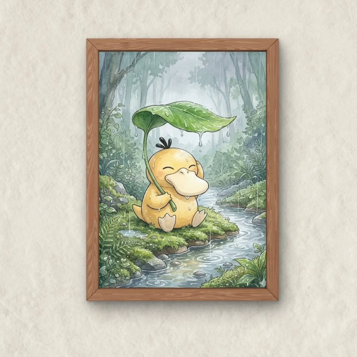 Psyduck Poke Poster,  Rain Wall Art Japanese Style Anime, Unframed Wall Art, Home Decor