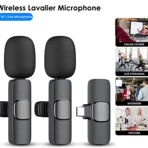 Wireless lavalier microphone 1-to-2 microphone suitable for iOS and Android phones for audio and video recording lavalier laptop microphone podcast Vlogging Rechargeable Wireless Mic Compact
