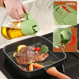 2 in 1 Olive Oil & Avocado Oil Dispenser and Sprayer - 16 Oz Refillable Glass Bottle, Professional Kitchen Gadgets for Cooking, Baking, Grilling, Frying - Perfect for Everyday Use (Green)