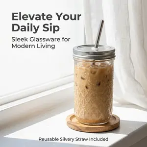 700ML & 650ML Reusable Glassware Drinkware for Modern Living, Includes Silvery Color Straw and Lid, Non-Lead Crystal Glass, Mechanical Design