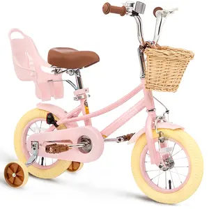 XJD Bike for Ages 4-12, 12/14/16/20 Inch Kids' Bike with Training Wheels, Handbrake, Basket, and Bell, Adjustable Seat and Handlebar Height