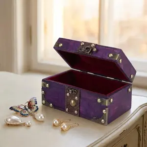 Vintage-style lockable storage box, treasure chest box, movie prop box, collectibles storage box, escape room investigation wooden storage box, jewelry holders, vintage home desktop decoration