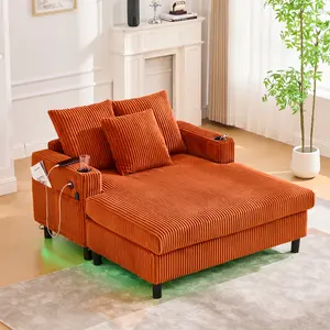 UNITED WE WIN Large Modern Corduroy Oversized Recliner Sofa - Single Seat, Fixed Arms, Deep Seat, 3 Pillows, USB Charging, Smart Lights RGB LED Light Strip, Cup Holder, Side Pocket - Suitable for Living Room, Bedroom