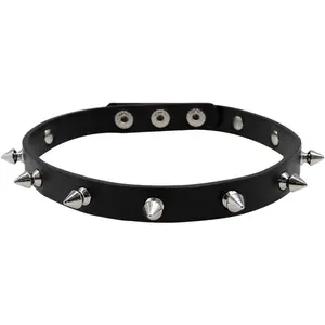 Leather Studded Bracelet Choker Punk Spike Rivet Cuff Metal Black Wristband