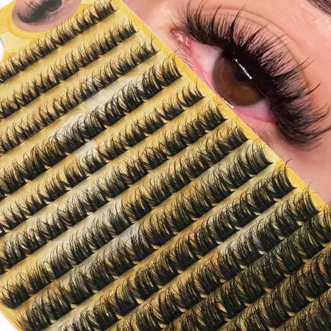 156-Cluster DIY Lash Clusters Set, Volume Lash Clusters, Soft Cluster Eyelashes, DIY False Eyelashes, 8-16mm Fluffy Soft Individual Cluster Lashes, 0.07mm Thin-Band D-Curl Eyelash Extensions, Reusable & Beginner-Friendly