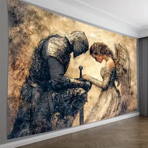 1pc of Vintage Polyester Tapestry Featuring a Knight And Angel, Perfect for Wall Decoration in Living Rooms, Bedrooms, Offices, Or Parties.an Ideal Creative Gift That Requires No Electricity And Is Feather-Free