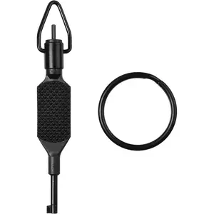 Flat Knurled Swivel Key, Universal Standard Handcuff Key 4" Long with Detachable Keyring, Black