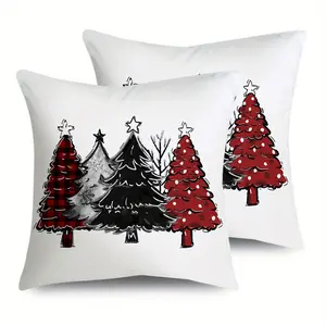 2pcs Star Christmas Tree Throw Pillow Covers, Contemporary Style, Zipper Closure, for Bedroom, Sofa, Indoor & Outdoor Party Decor, Single Sided Printing, Home Decorative Cushion, No Pillow Core