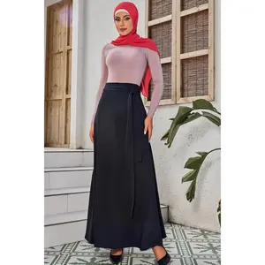 Black Flowy Tie-Belt Maxi Skirt