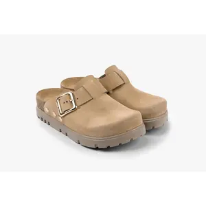 Andora II by LEON- Women’s Leather Platform Clog- Adjustable Buckle & Cork-Style Slide