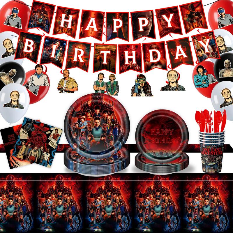 Stranger Things Party Supplies Set, Birthday Decorations, Balloons, Tableware, Banner, Holiday Hanging Decor, Perfect Gift for Friends