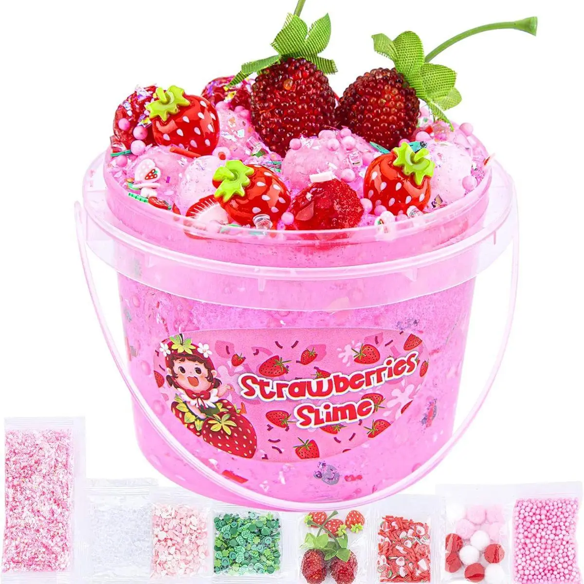 Crystal Slime, Pink Strawberry Jelly Cube Glimmer Crunchy Clear Slime ...