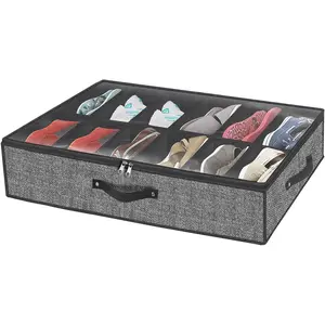 PrimPick Under Bed Shoe Storage Organizer Fits 12 Pairs- Underbed Shoe Container Solution Shoes Box Bins with Clear Window for Sneakers,High Heels,Flip Flop