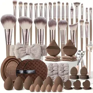 Makeup Tool Set, 52/63 Piece Cosmetic Cleaning Kit, Includes Makeup Brushes, Face Wash Set, Eyelash Curler, Portable Gift, Makeup Brushes Cleaner
