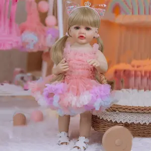 Lifelike 55cm (22in) Realistic Reborn Baby Doll, Soft Vinyl Princess Toddler with Rainbow Tutu Dress & Sparkly Cat Ear Crown, Art Toy for Girls’ Birthday Presents