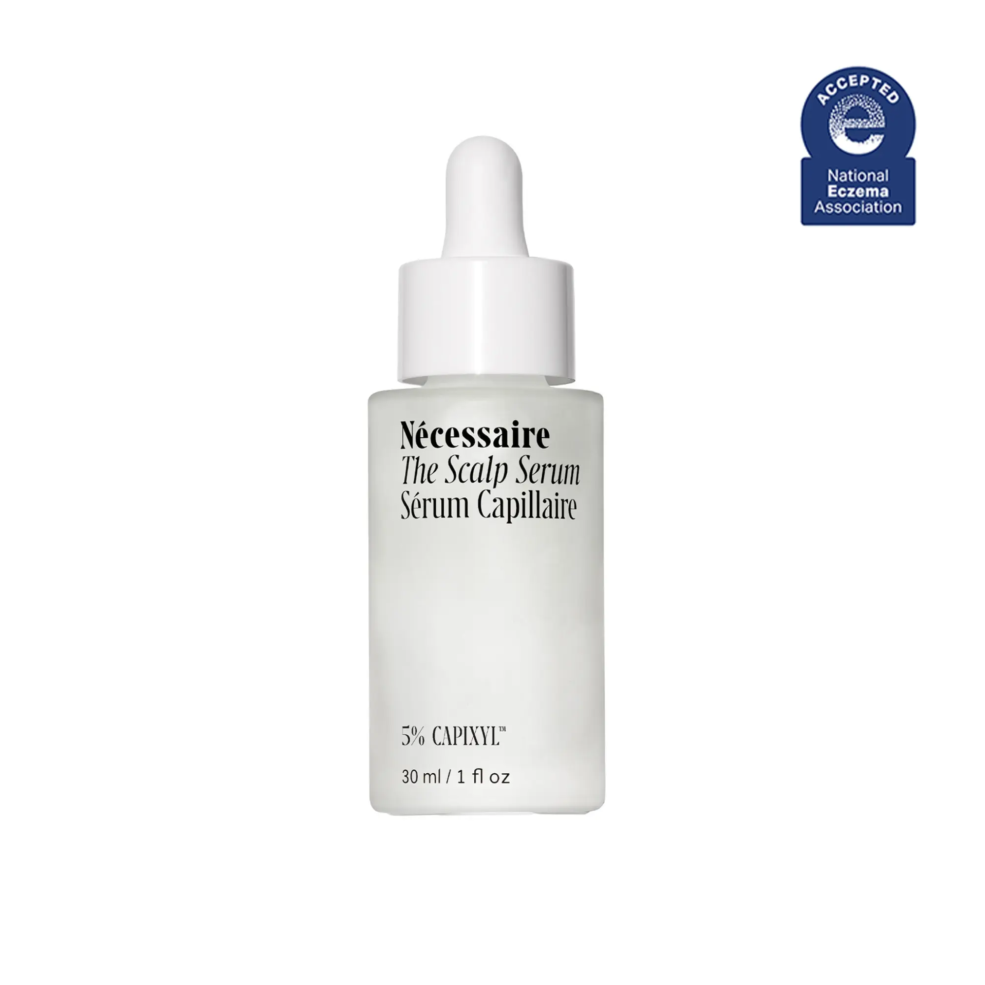 Nécessaire The Scalp Serum. 5% Capixyl + 1% Hyaluronic Acid For Fuller, Thicker, Healthier Hair. Fragrance-Free. Approved by the National Eczema Association. 1 fl oz