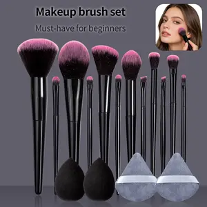16pcs Best-selling Popular Makeup Brush Set - Multi-purpose Facial and Eye Makeup Set Brush + Dry/Wet Dual-Use Powder-Free Makeup Sponge and Powder Puff. Women's Complete Holiday Makeup Gift Set Cosmetic Brush Set