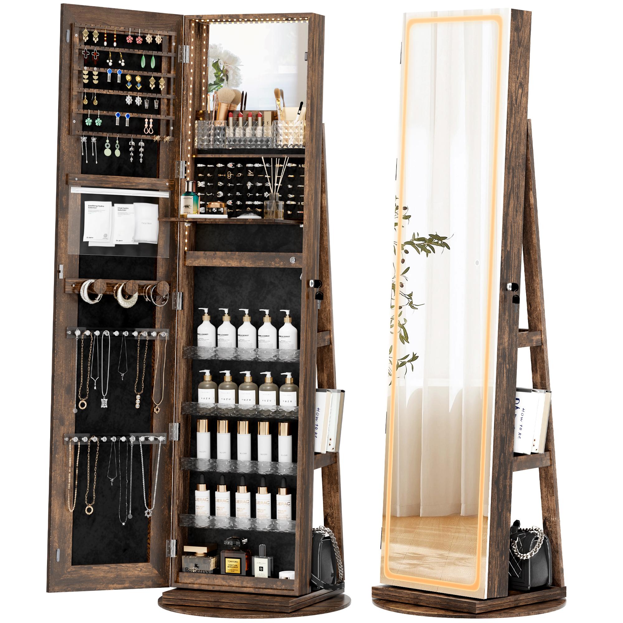Summervibes LHBCRAFT Jewelry Armoire, Mirror Jewelry Cabinet Standing, jewelry organization, jewelry armoire, Mirror with Storage, Mirror Cabinet Cosmetic Organizer Box