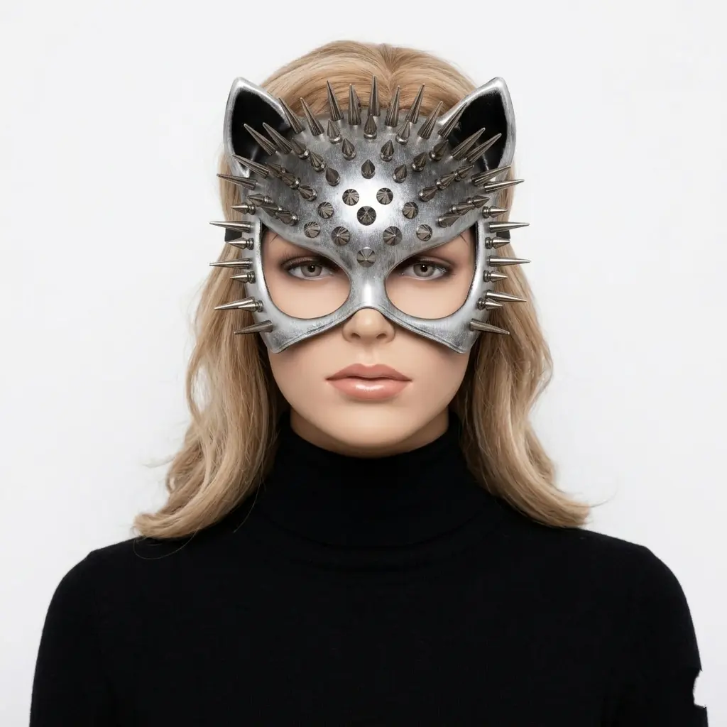 Cat Women Masquerade Party Ball Spike Face Mask -silver