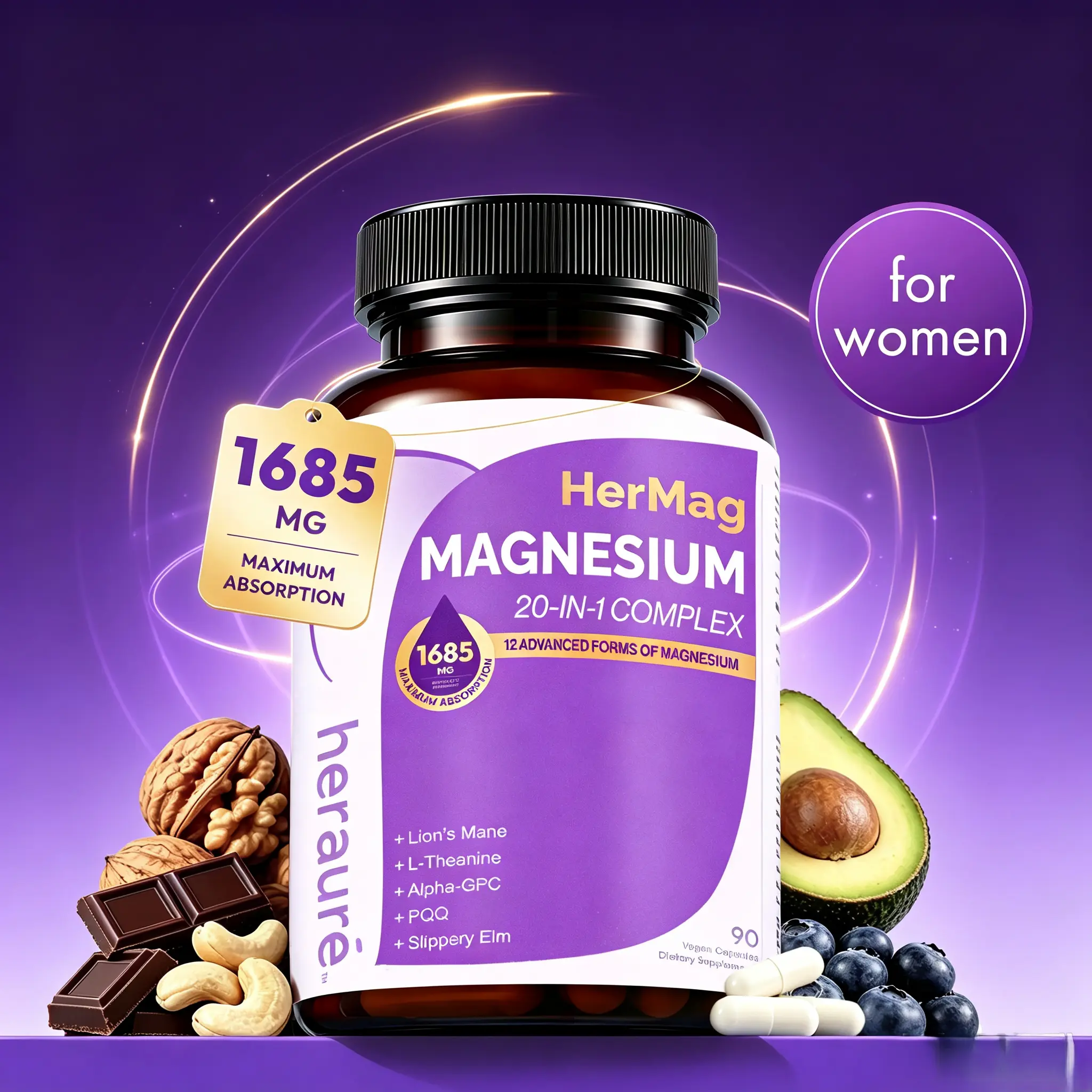 20-in-1 Magnesium Complex 1685mg - Brain Fog Relief, Reduce Overthinking & Calm Mind, Stress Relief & Sleep Comfort, Digestion, Muscle & Energy Support, 12 Forms of Magnesium, B6, Zinc & Slippery Elm, beach essentials, Deals For You Days