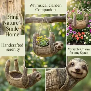 Cute Smiling Sloth Hanging Bird Feeder, Indoor Outdoor Suspended Flower Pot, Lazy Gardening Decorative Ornament, Floral Basket Design