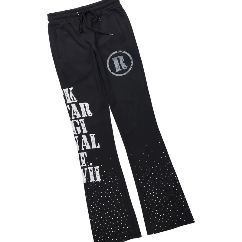 Borya Black Rhinestone Hoodie/Stacked Pant Track Set