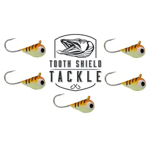 Tungsten UV Glow Ice Fishing Jigs 4mm / 5mm 5 Pack (Orange Tiger)