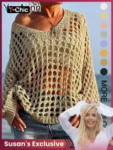 Summer New Knit Hoodie Sun Protection Loose Fit Cool Comfortable Transparent V-Neck Unique Design Breathable Thin Casual Slim Lazy Style Outerwear susan's exclusive