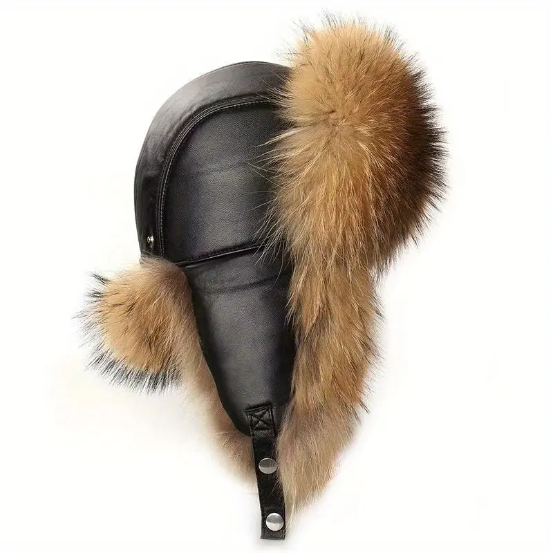 Men's Extremely Cold Weather Warm Earflap Hat with Plush Faux Fur Trim - Adjustable Elastic, Lightweight Winter Accessory Suitable for Skiing, Snowboarding, Hiking - All-Season Universal (Black) - Ideal Gift for Outdoor Enthusiasts, Winter Hat, Adult Hat